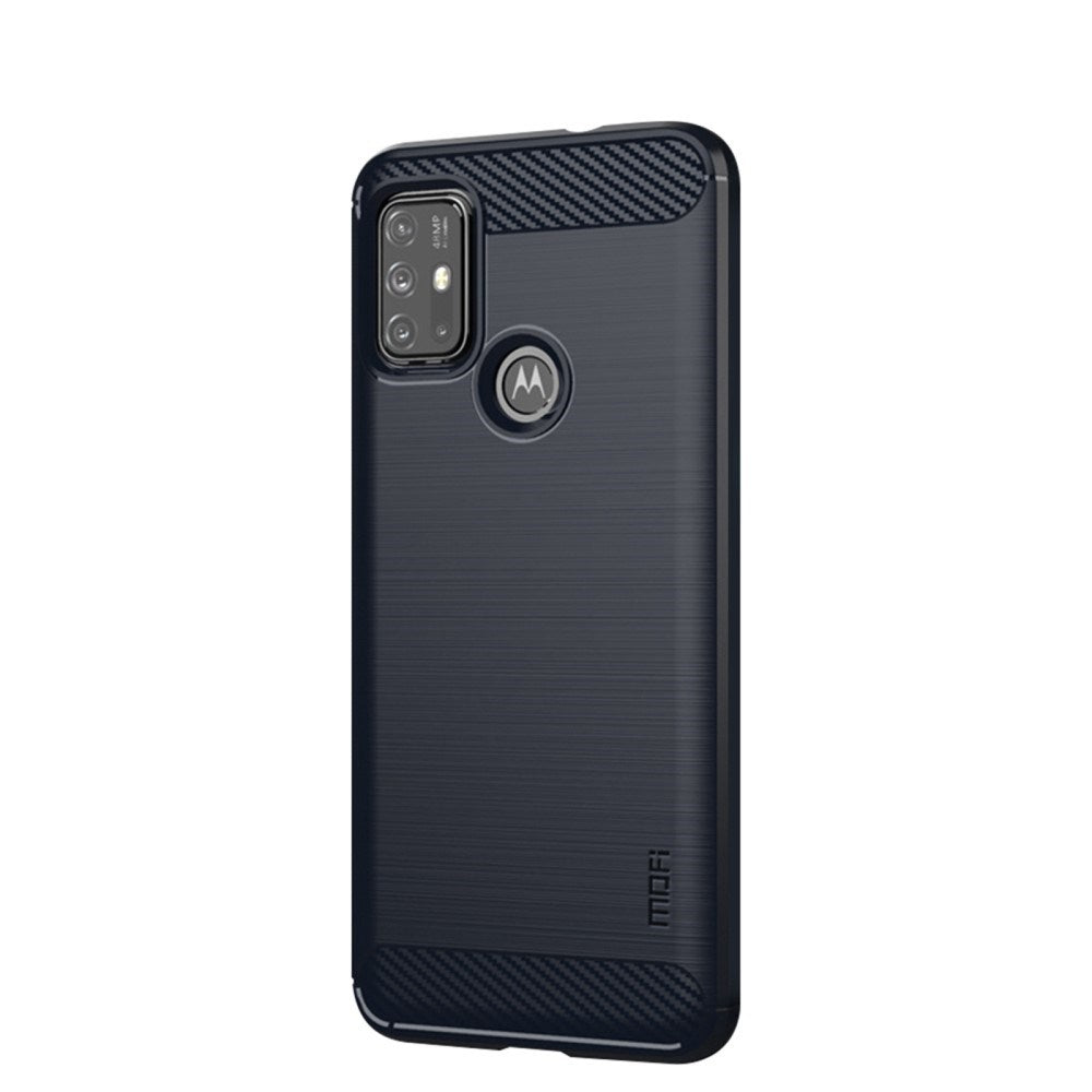 Motorola Moto G10 / G20 / G30 Mofi Brushed Carbon Fiber Fleksibelt Plastik Mobil Cover - Blå