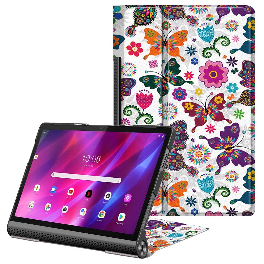 Lenovo Yoga Tab 11 Læder Cover m. Stander - Sommerfugle & Blomster