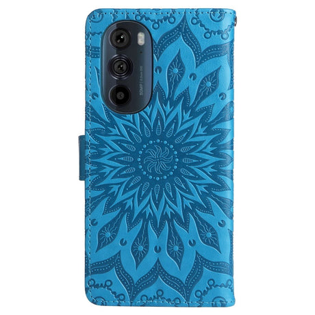 Motorola Edge 30 Pro Læder Flip Cover m. Pung & Strop - Mandala Print - Blå