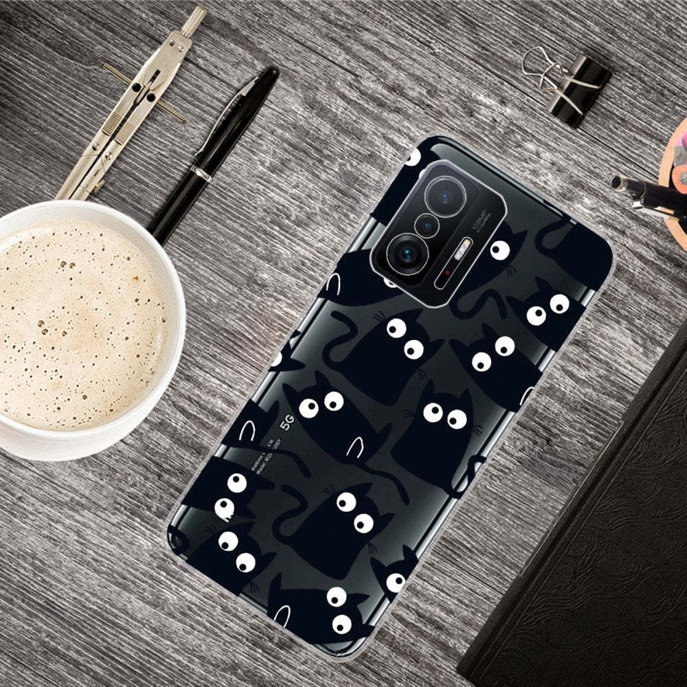Xiaomi 11T / 11T Pro Fleksibelt Plastik Mobil Cover m. Print - Sorte Katte