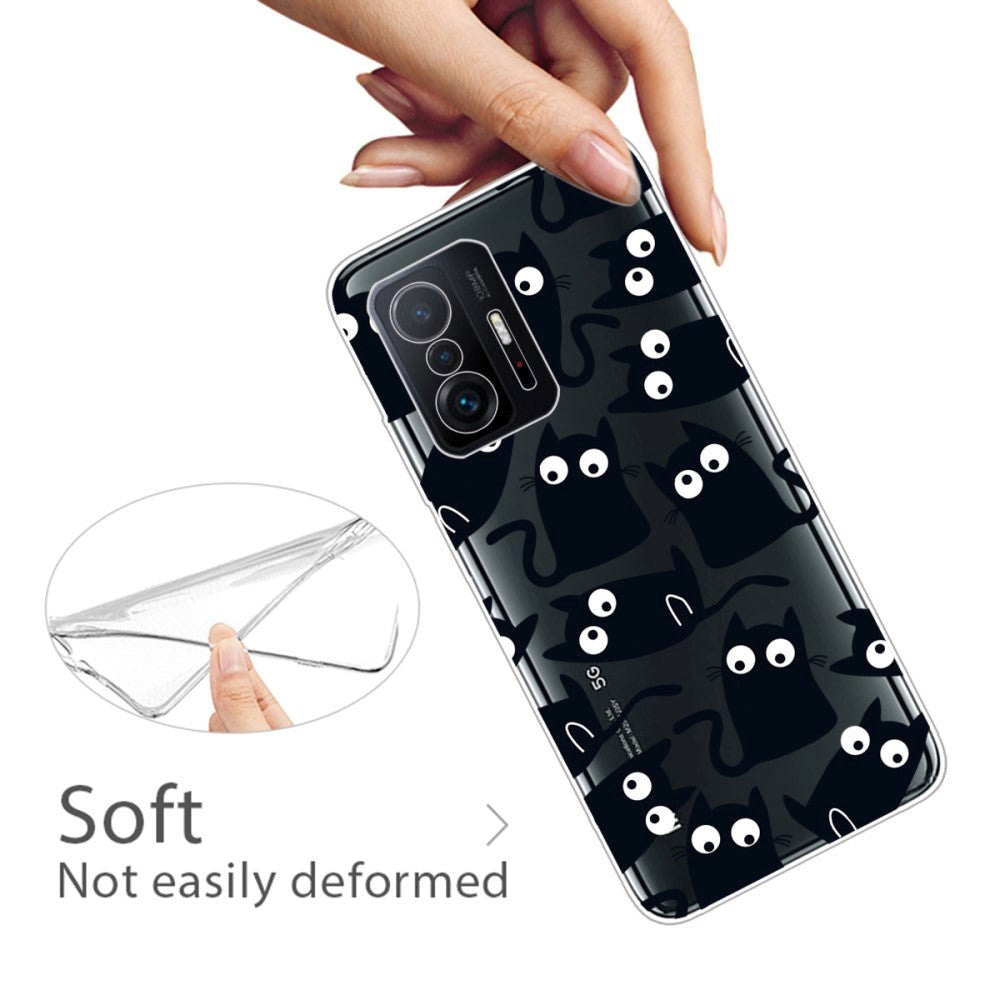 Xiaomi 11T / 11T Pro Fleksibelt Plastik Mobil Cover m. Print - Sorte Katte