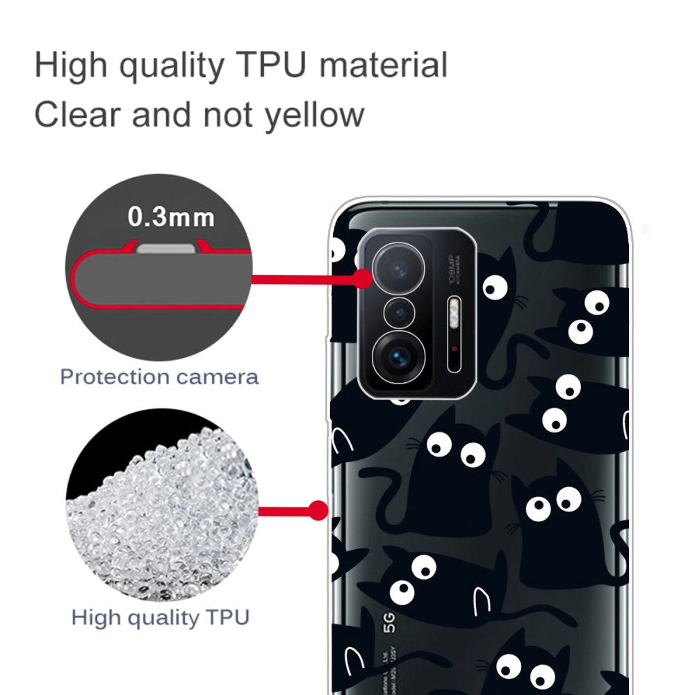 Xiaomi 11T / 11T Pro Fleksibelt Plastik Mobil Cover m. Print - Sorte Katte