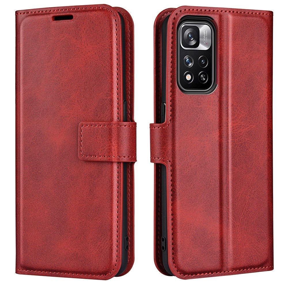 Xiaomi Redmi Note 11 Pro+ (Plus) Læder Flip Mobil Cover m. Kortholder & Magnetisk Åbne/Lukke Funktion - Rød