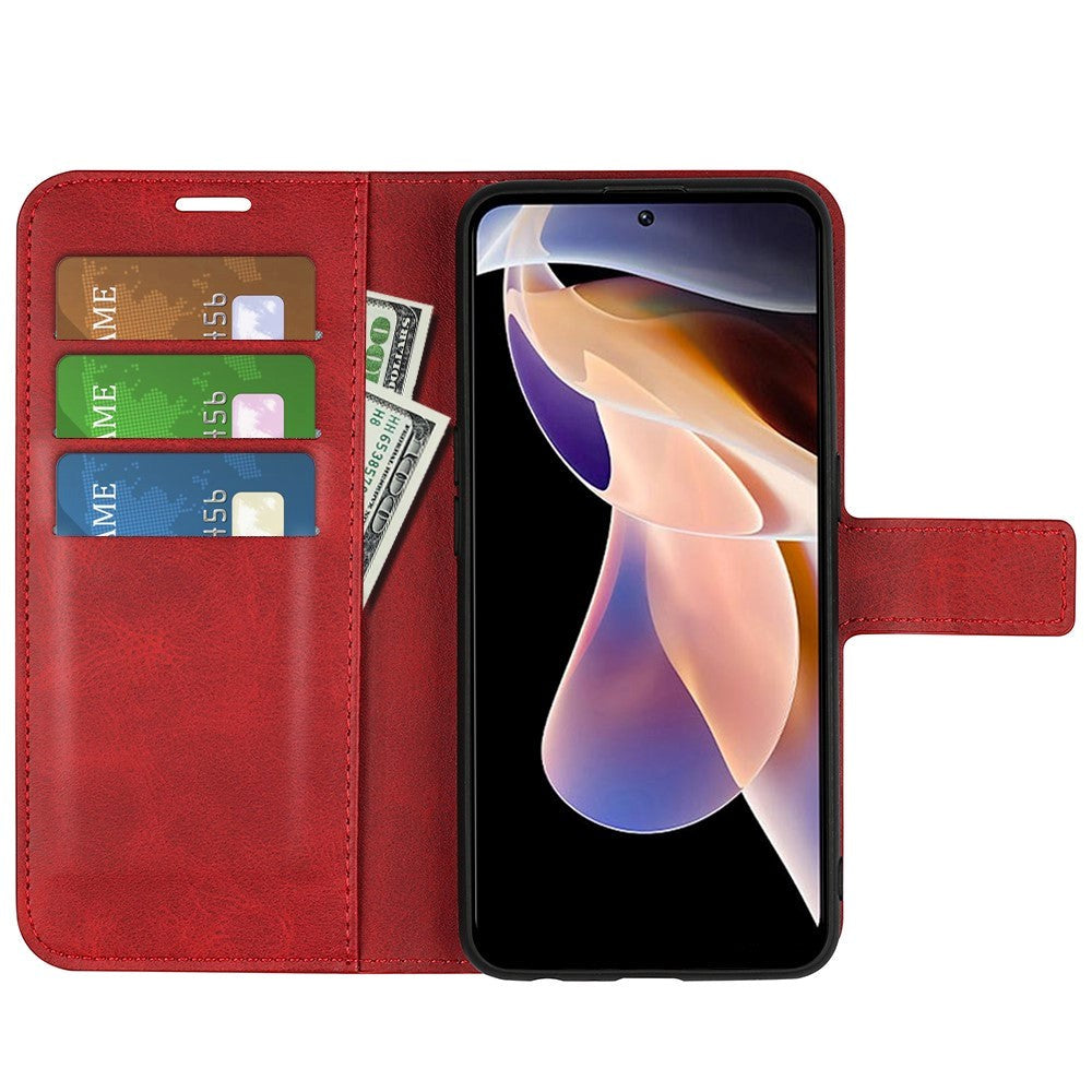Xiaomi Redmi Note 11 Pro+ (Plus) Læder Flip Mobil Cover m. Kortholder & Magnetisk Åbne/Lukke Funktion - Rød