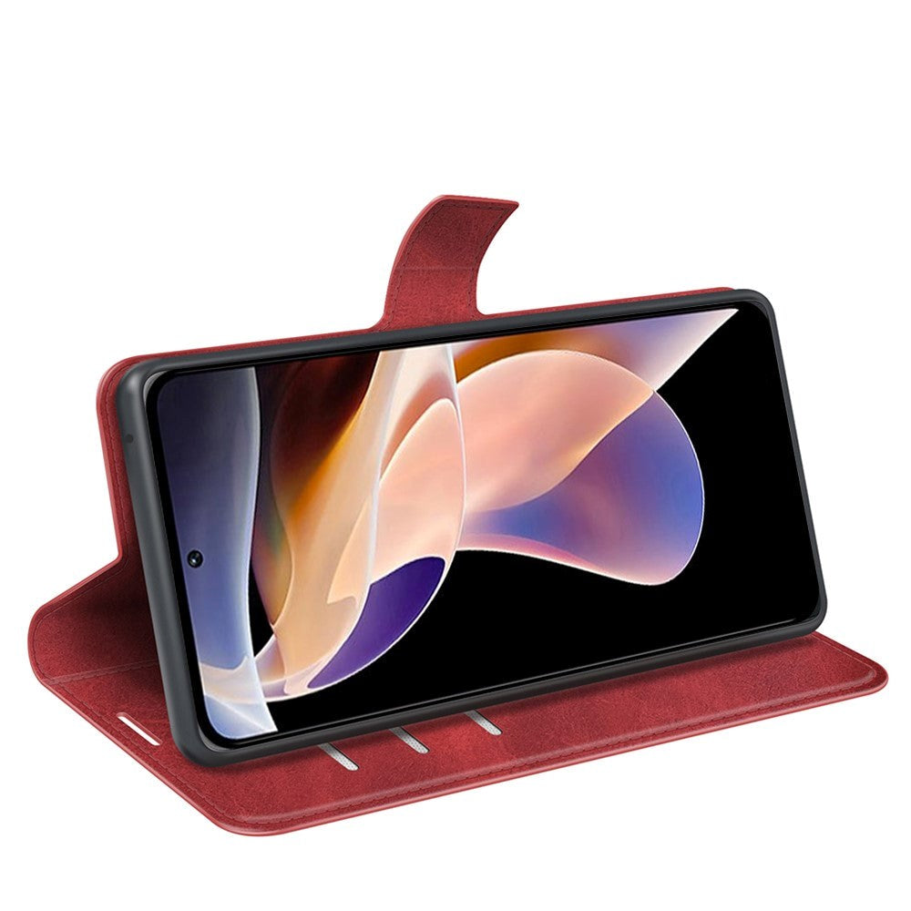 Xiaomi Redmi Note 11 Pro+ (Plus) Læder Flip Mobil Cover m. Kortholder & Magnetisk Åbne/Lukke Funktion - Rød