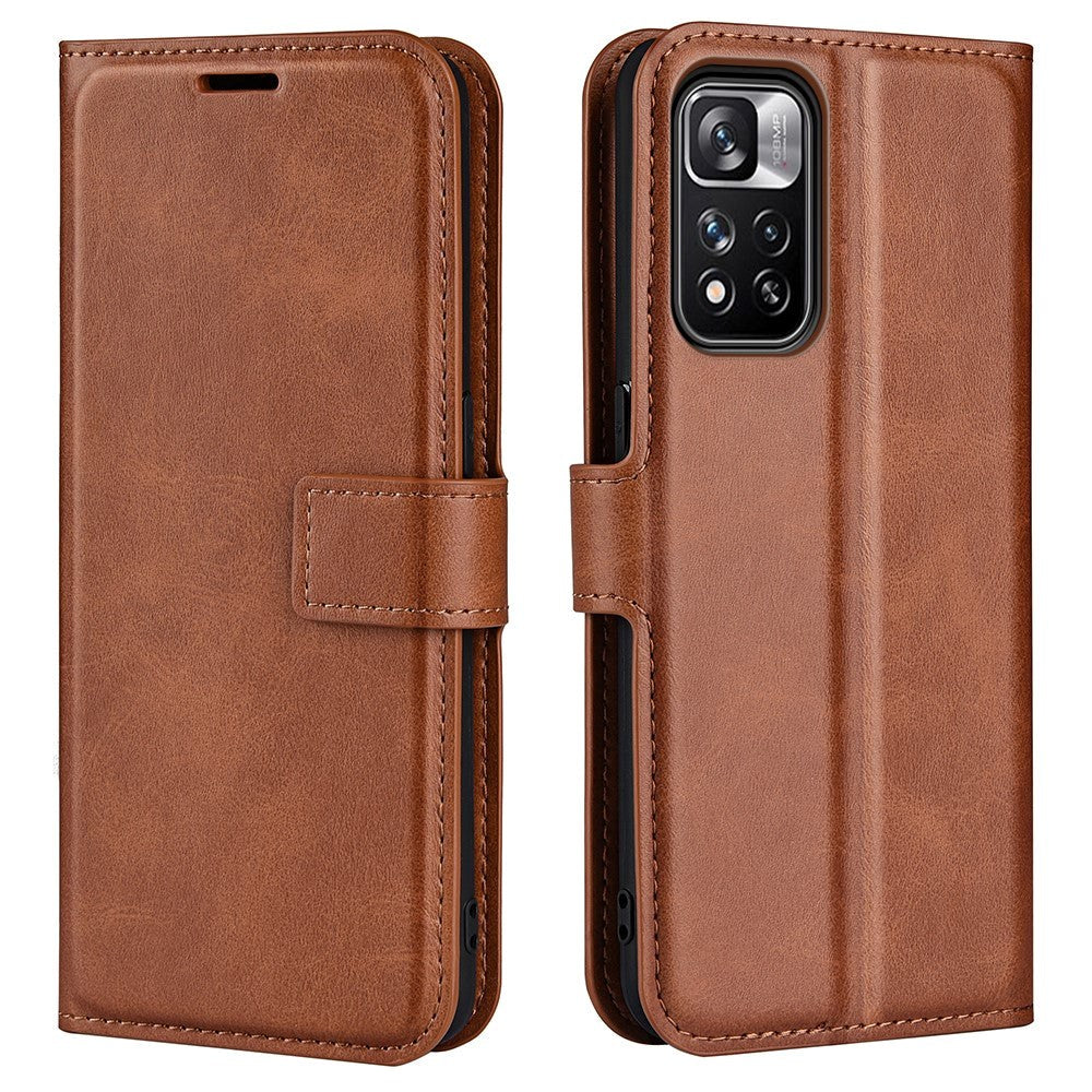 Xiaomi Redmi Note 11 Pro+ (Plus) Læder Flip Mobil Cover m. Kortholder & Magnetisk Åbne/Lukke Funktion - Brun