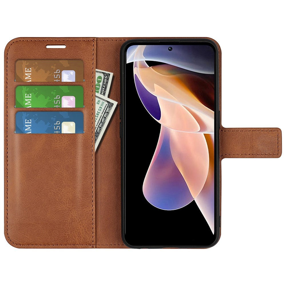 Xiaomi Redmi Note 11 Pro+ (Plus) Læder Flip Mobil Cover m. Kortholder & Magnetisk Åbne/Lukke Funktion - Brun