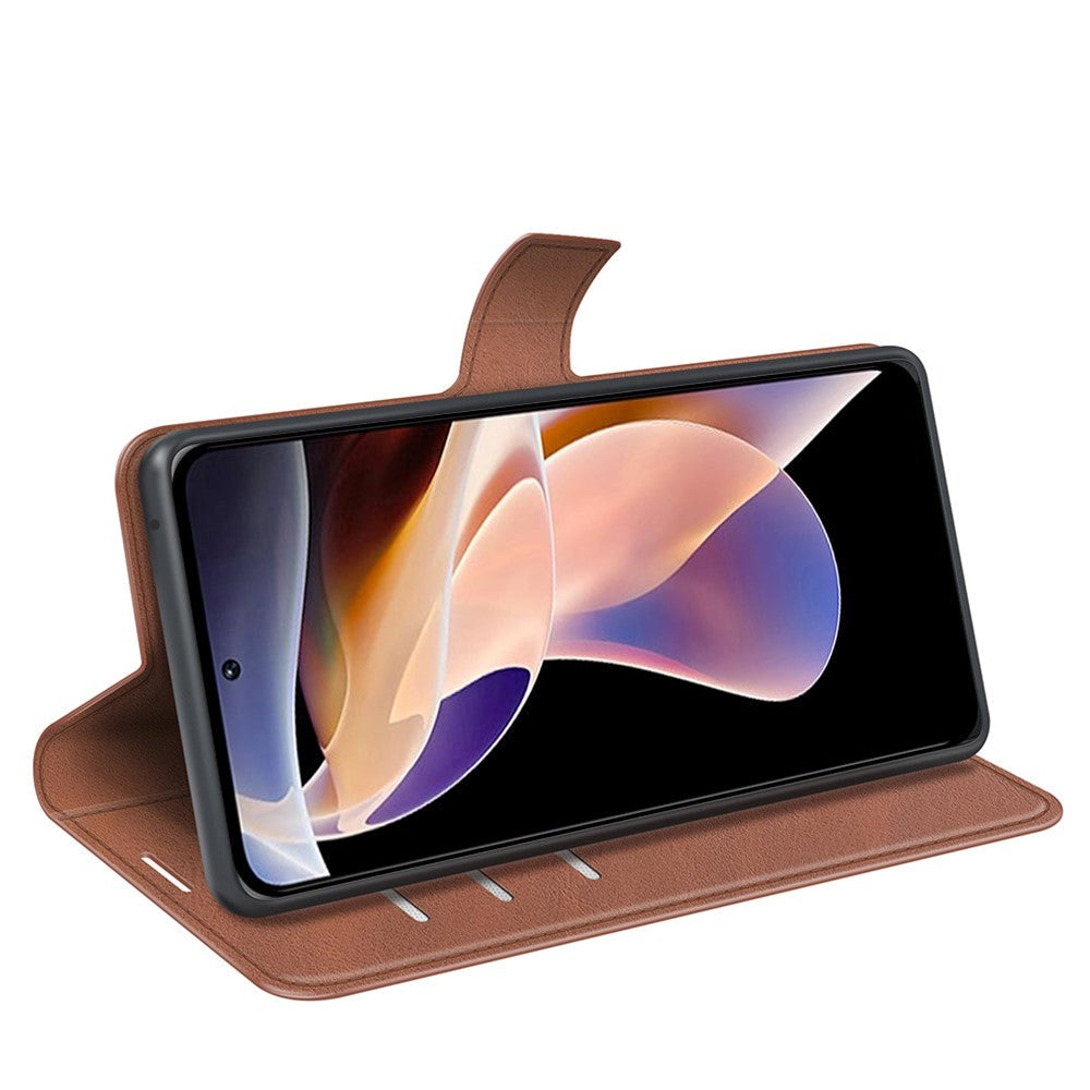 Xiaomi Redmi Note 11 Pro+ (Plus) Læder Flip Mobil Cover m. Kortholder & Magnetisk Åbne/Lukke Funktion - Brun