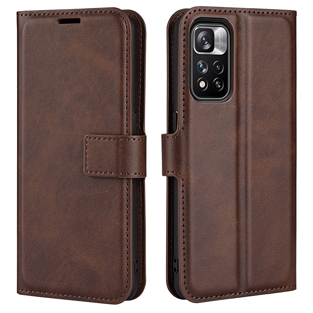 Xiaomi Redmi Note 11 Pro+ (Plus) Læder Flip Mobil Cover m. Kortholder & Magnetisk Åbne/Lukke Funktion - Mørke Brun