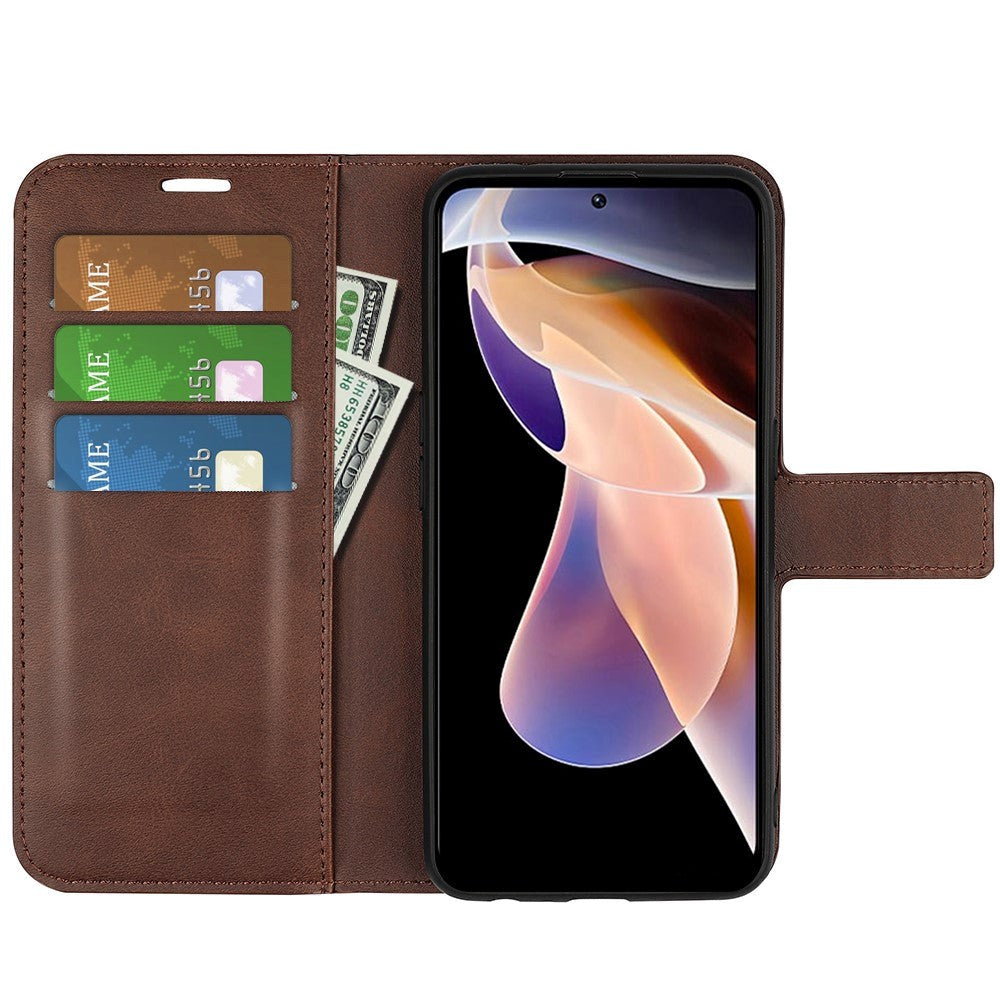 Xiaomi Redmi Note 11 Pro+ (Plus) Læder Flip Mobil Cover m. Kortholder & Magnetisk Åbne/Lukke Funktion - Mørke Brun