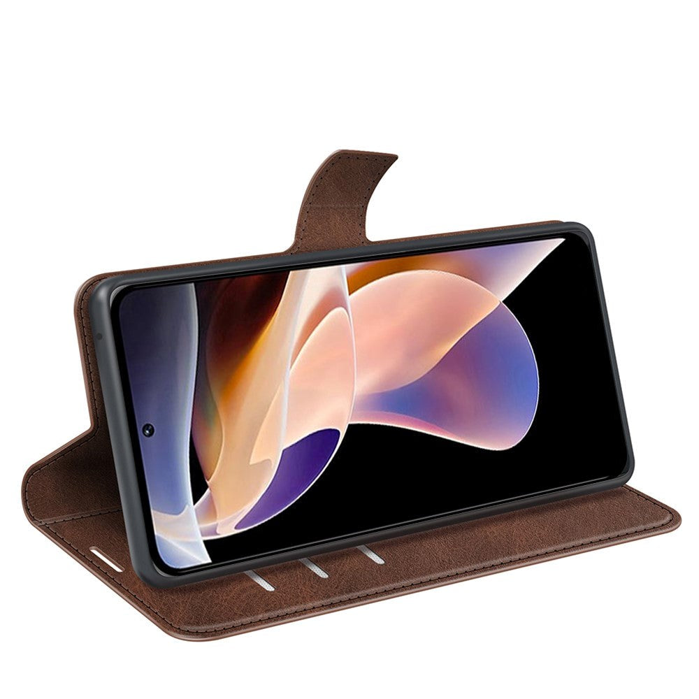 Xiaomi Redmi Note 11 Pro+ (Plus) Læder Flip Mobil Cover m. Kortholder & Magnetisk Åbne/Lukke Funktion - Mørke Brun
