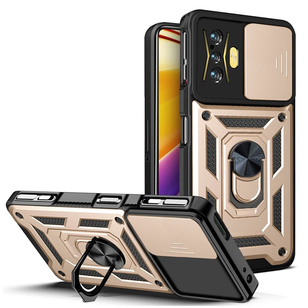 Xiaomi Poco F4 GT Håndværker Mobil Cover m. Magnetisk Kickstand & Cam Slider - Guld