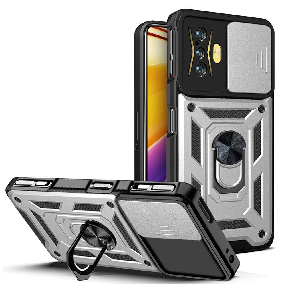 Xiaomi Poco F4 GT Håndværker Mobil Cover m. Magnetisk Kickstand & Cam Slider - Sølv