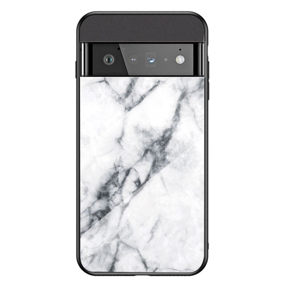 Google Pixel 6 Pro Plastik Mobil Cover m. Glasbagside - Sort & Hvid Marmor