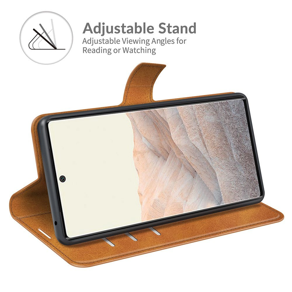 Google Pixel 6 Pro Læder Flip Mobil Cover m. Kortholder & Magnetisk Åbne/Lukke Funktion - Lysebrun