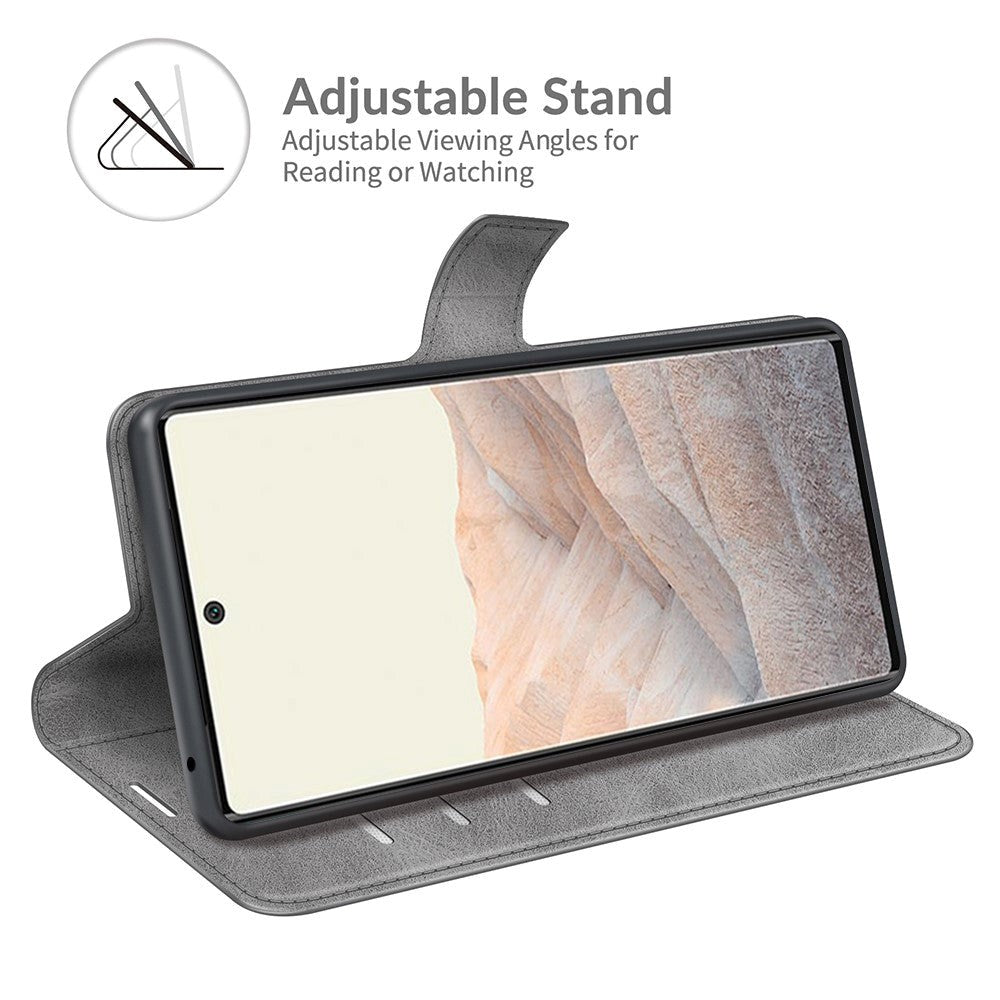 Google Pixel 6 Pro Læder Flip Mobil Cover m. Kortholder & Magnetisk Åbne/Lukke Funktion - Grå