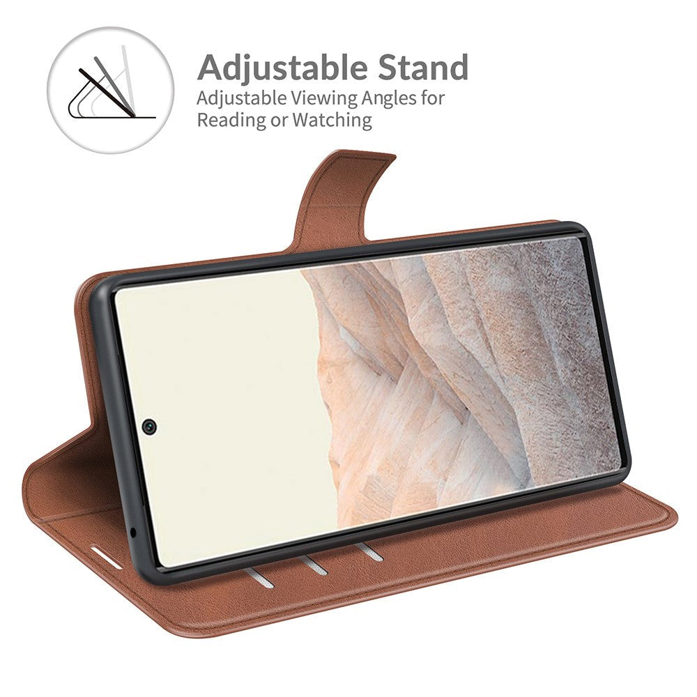 Google Pixel 6 Pro Læder Flip Mobil Cover m. Kortholder & Magnetisk Åbne/Lukke Funktion - Brun