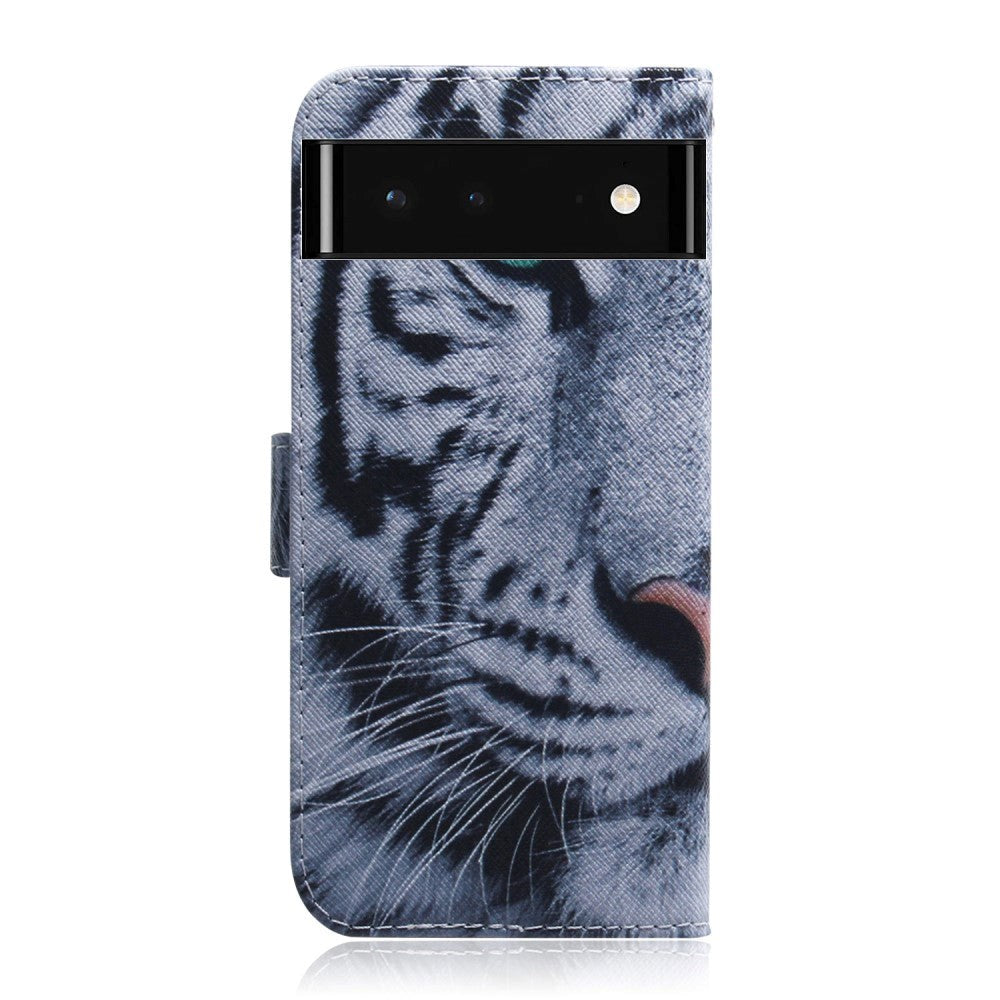 Google Pixel 6 Læder Mobil Cover m. Pung & Print - Tiger