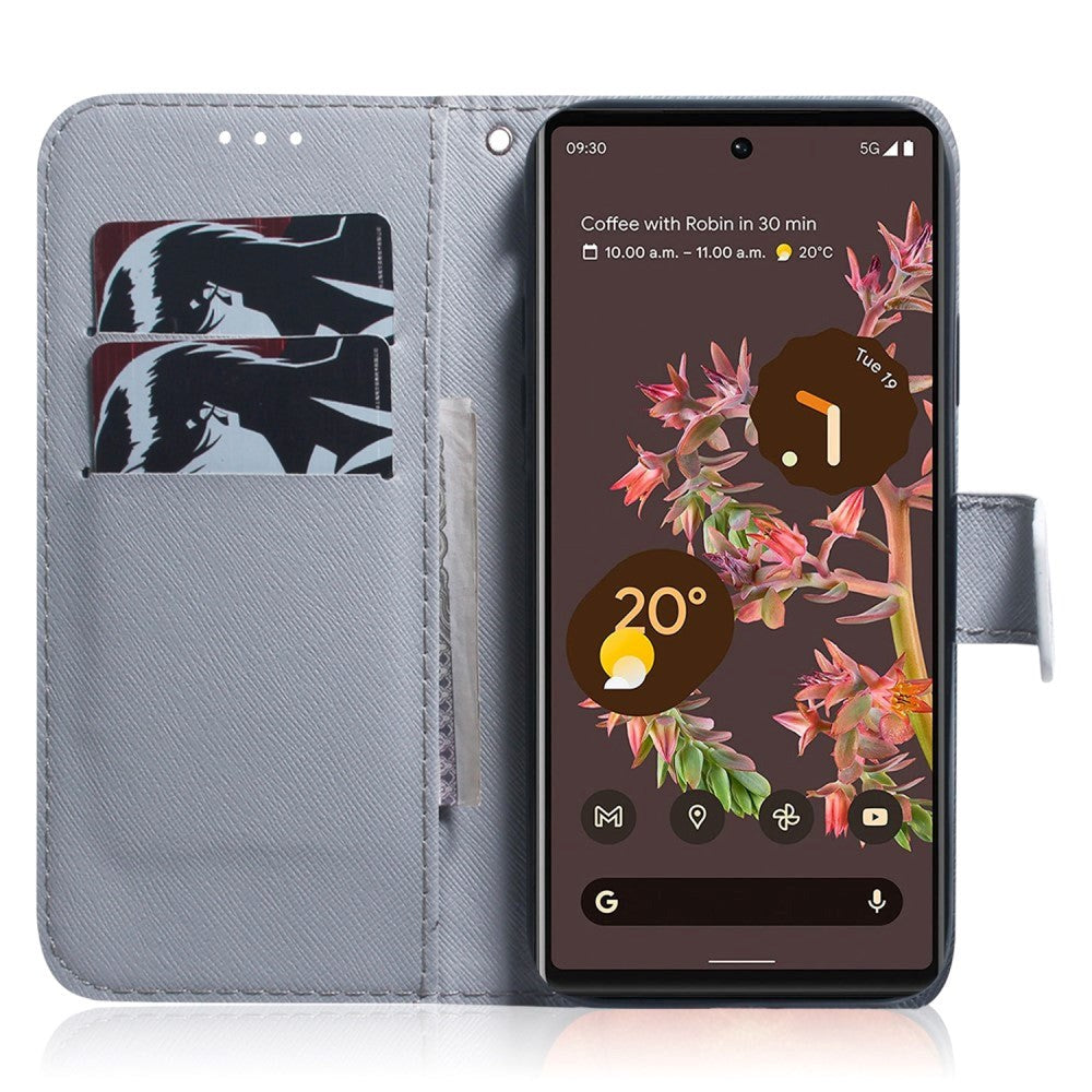 Google Pixel 6 Læder Mobil Cover m. Pung & Print - Tiger