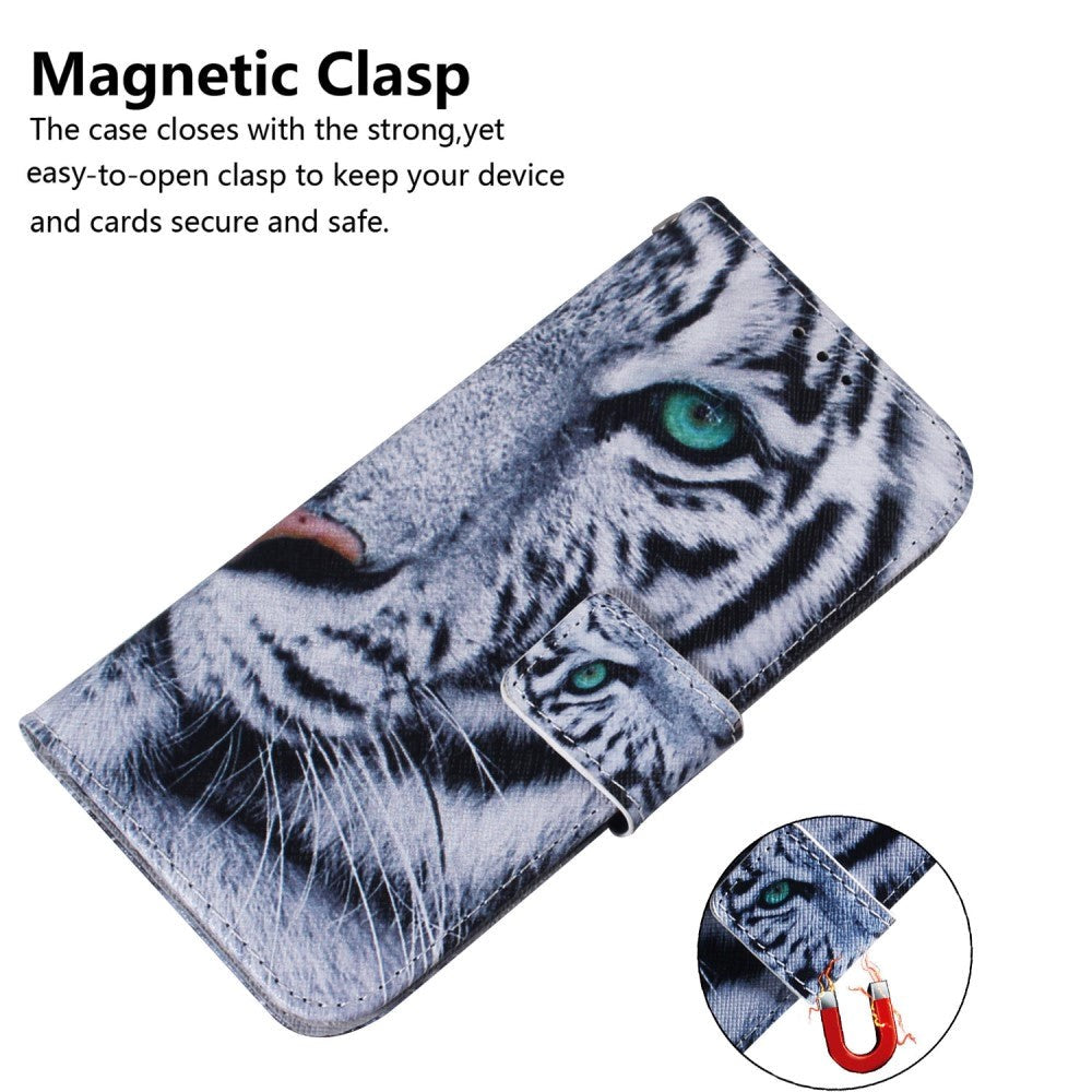 Google Pixel 6 Læder Mobil Cover m. Pung & Print - Tiger