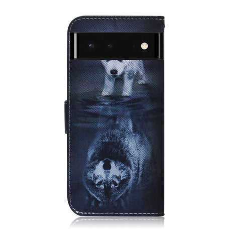 Google Pixel 6 Læder Mobil Cover m. Pung & Print - Hund og Ulv