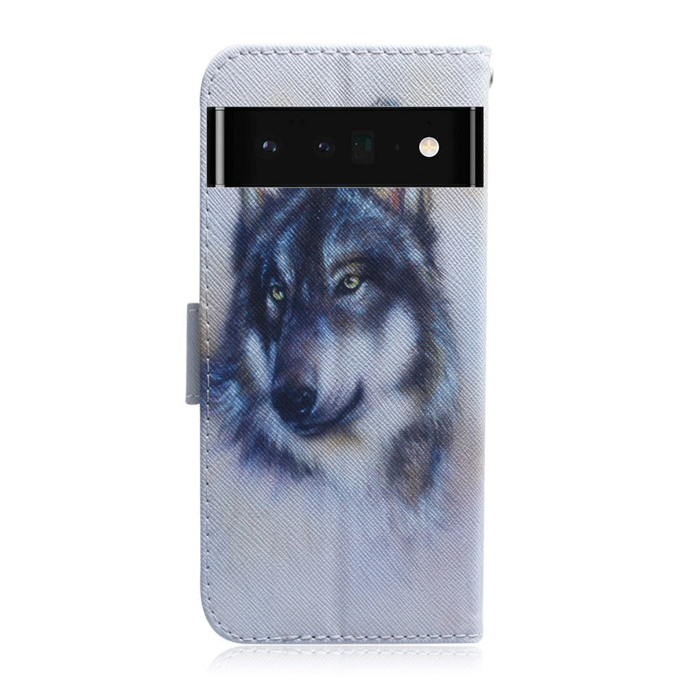 Google Pixel 6 Pro Læder Mobil Cover m. Pung & Print - Ulv