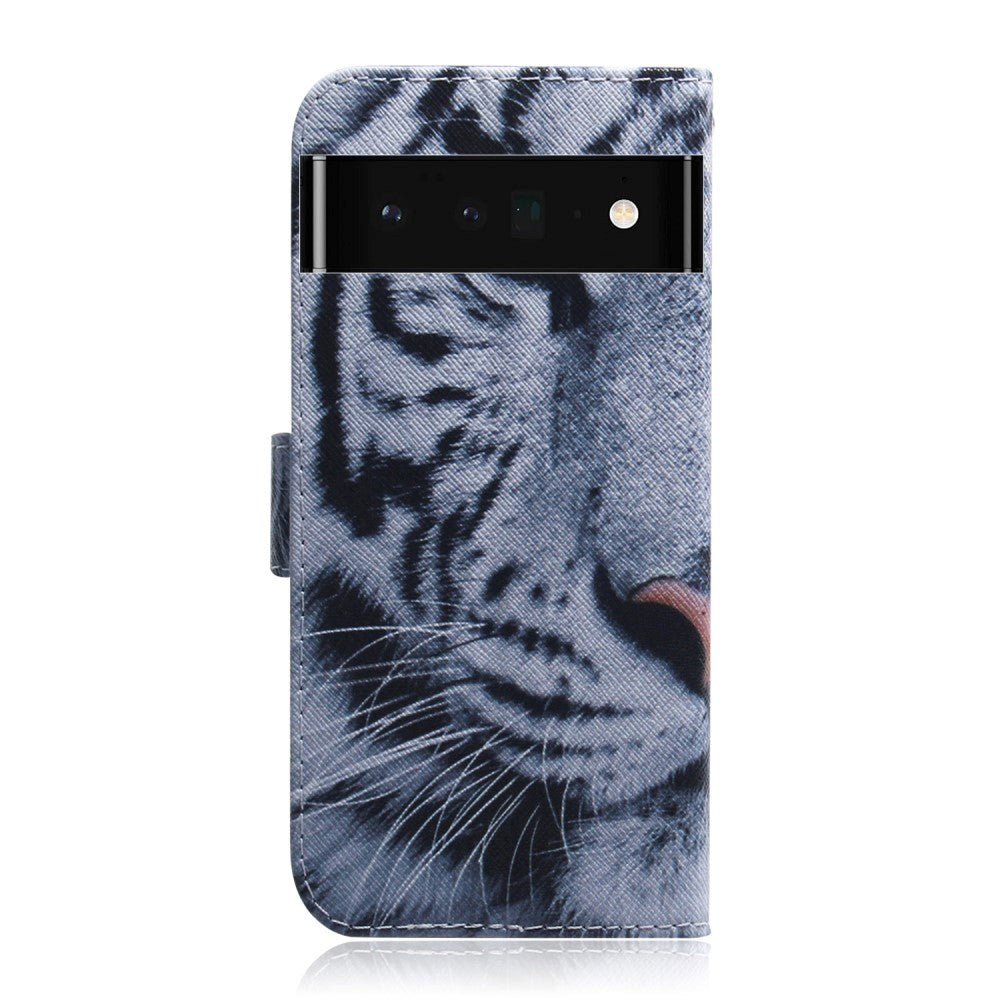 Google Pixel 6 Pro Læder Mobil Cover m. Pung & Print - Hvid Tiger