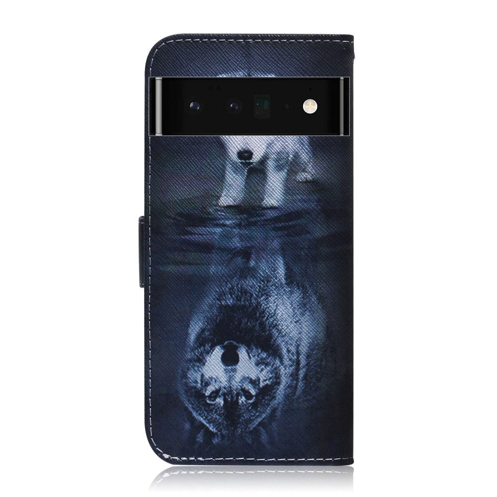 Google Pixel 6 Pro Læder Mobil Cover m. Pung & Print - Hund og Ulv