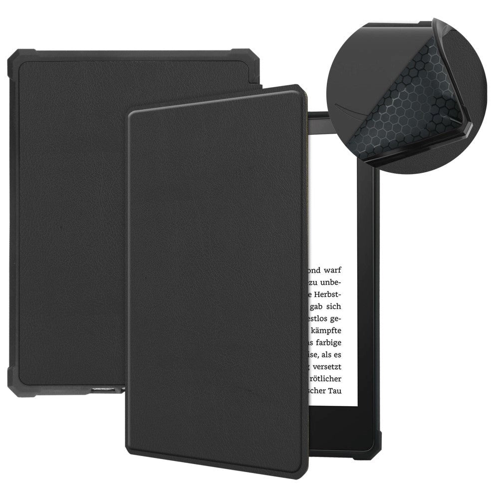 Amazon Kindle Paperwhite 5 11th Generation (2021) Læder Kindle Cover m. Vågeblus Funktion - Sort