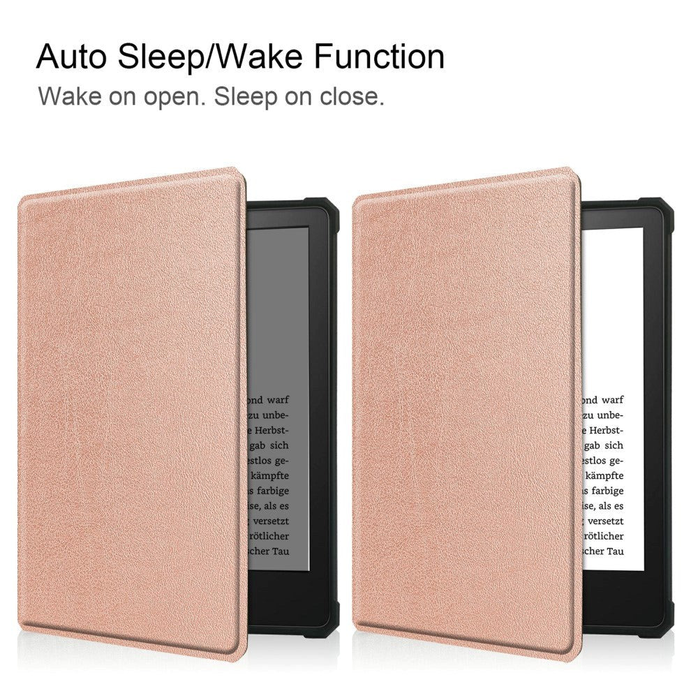 Amazon Kindle Paperwhite 5 11th Generation (2021) Læder Kindle Cover m. Vågeblus Funktion - Rose Gold