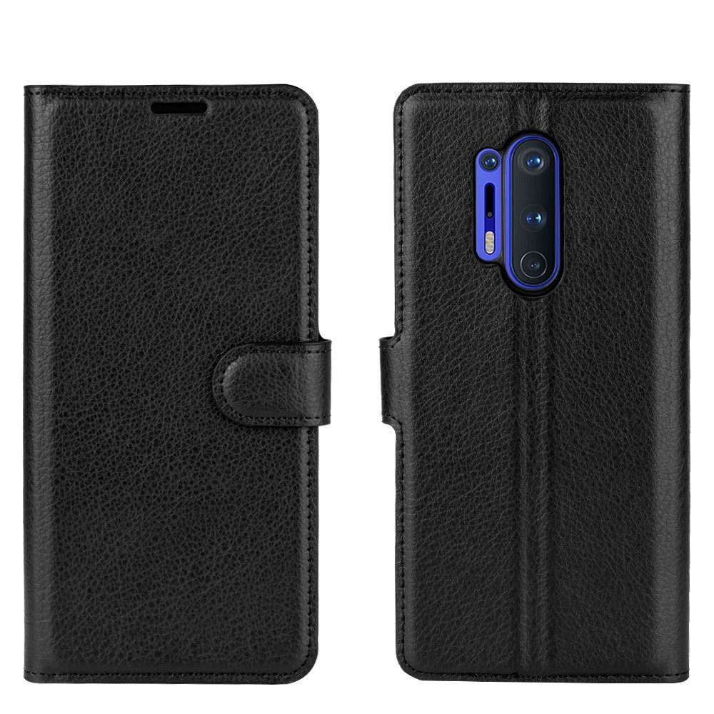 OnePlus 8 Pro Litchi Læder Mobil Cover m. Pung - Sort