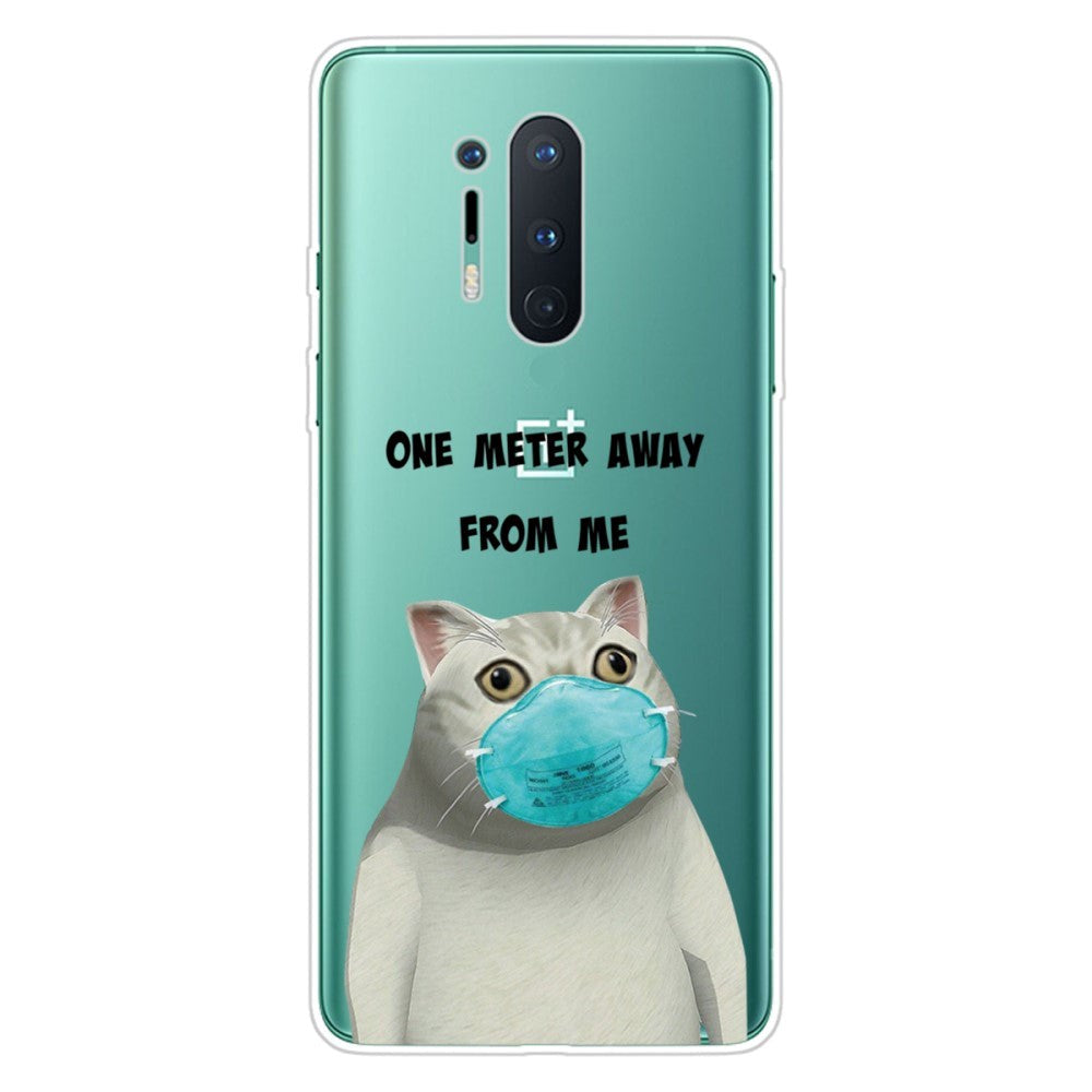 OnePlus 8 Pro Fleksibel Plastik Mobil Cover m. Print - Gennemsigtig / Kat m. Mundbind