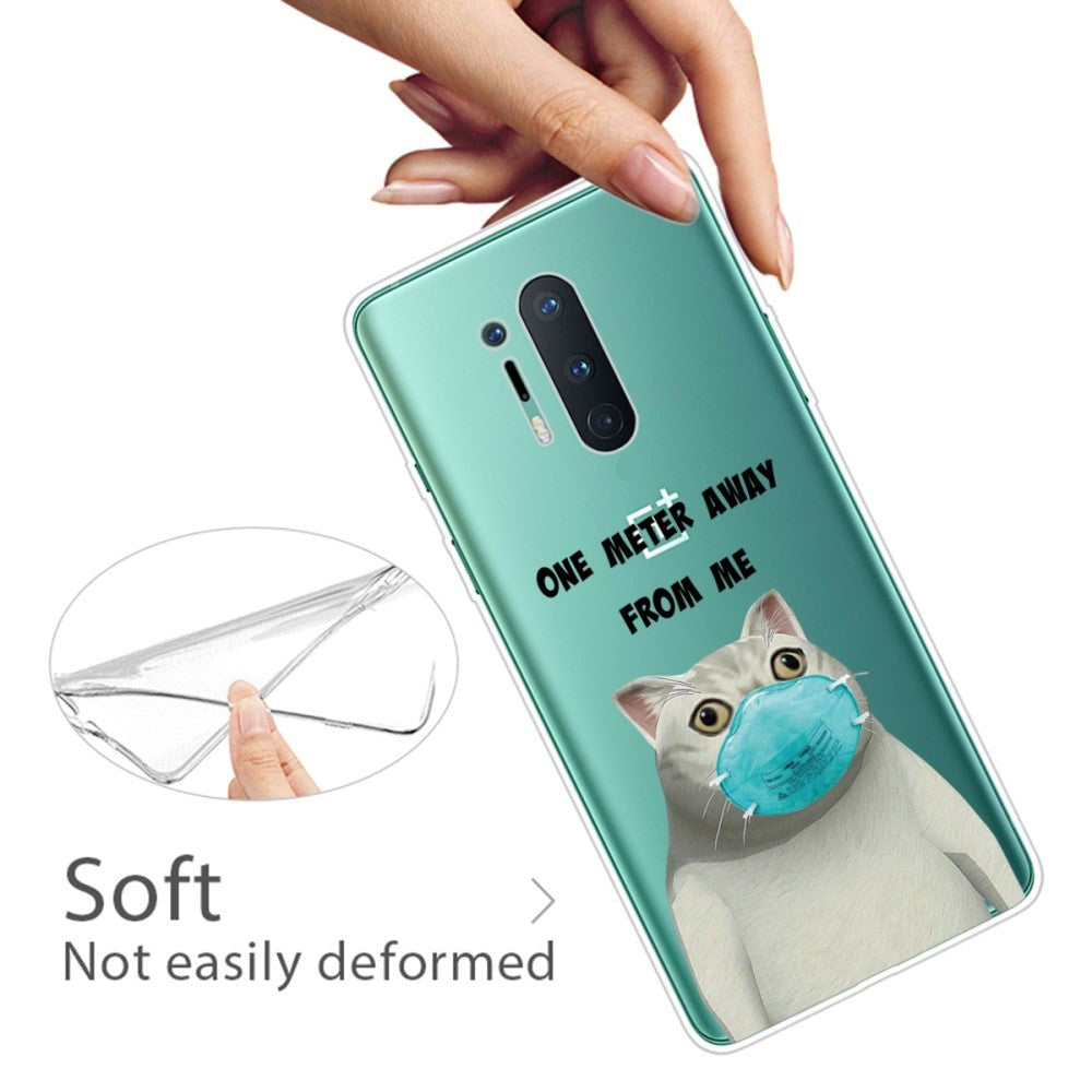OnePlus 8 Pro Fleksibel Plastik Mobil Cover m. Print - Gennemsigtig / Kat m. Mundbind