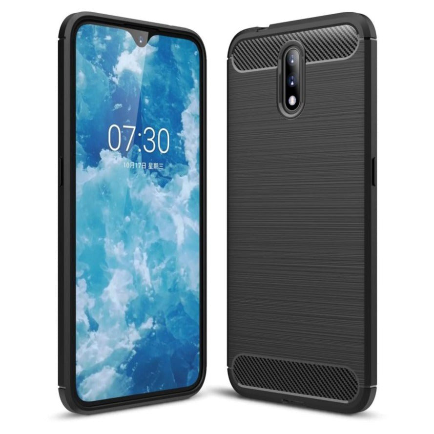 Nokia 2.3 Brushed Carbon Fibre Plastik Cover Sort