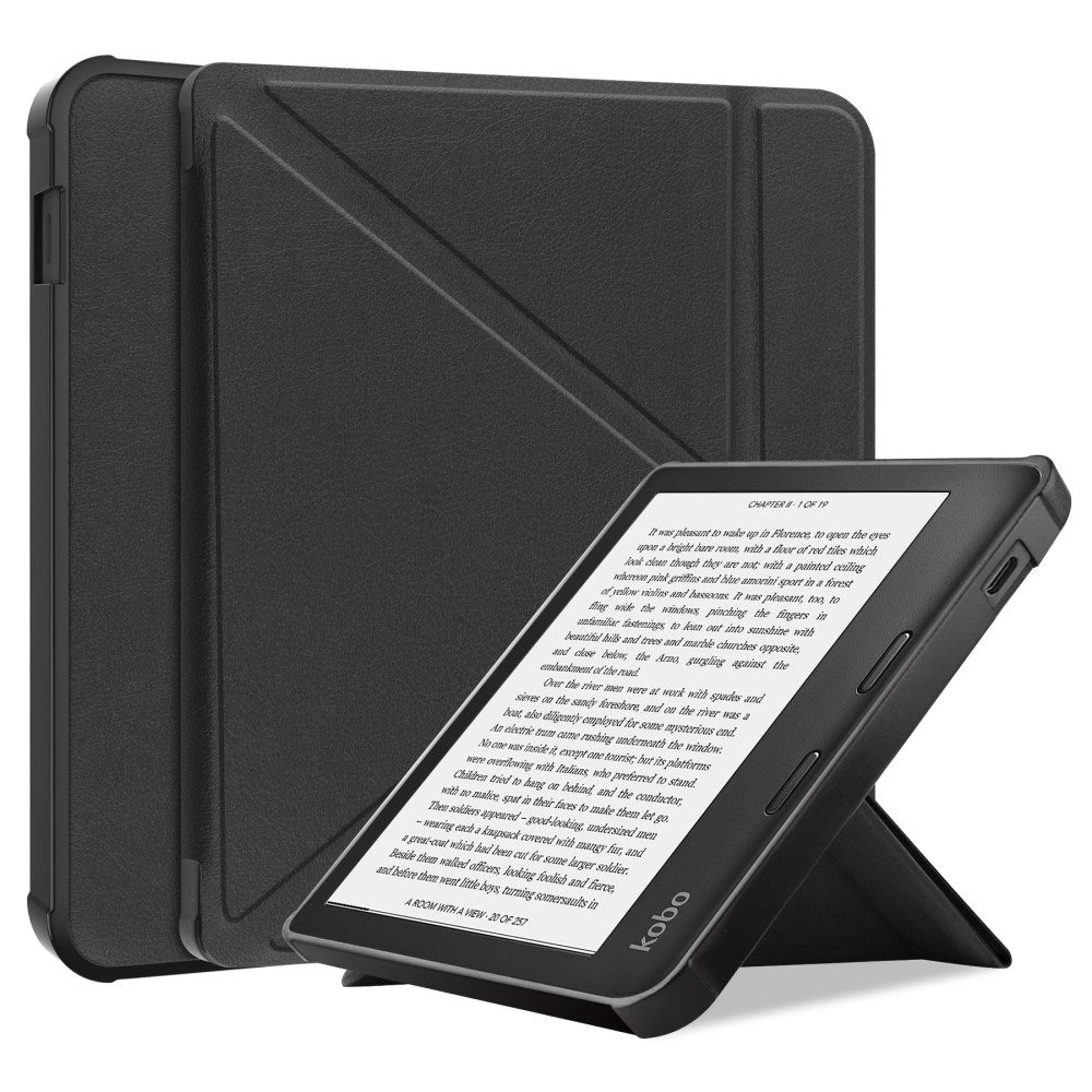 Kobo Libra 2 Origami Kunstlæder Tablet Cover m. Ståfunktion - Sort