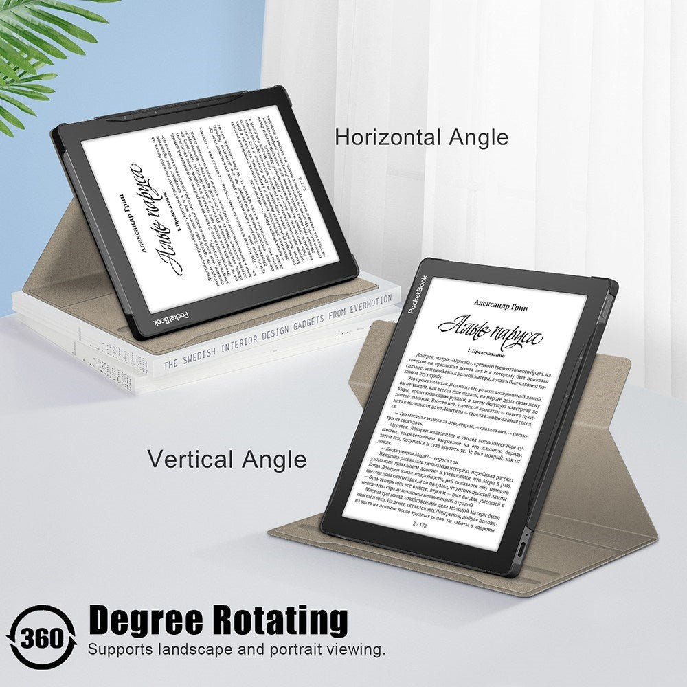 EIDERWOOD PocketBook InkPad Lite E-Reader Læder Cover m. 360 Graders Ståfunktion & Penholder - Lyserød