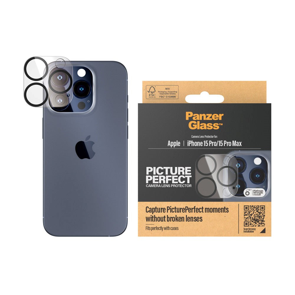 PanzerGlass iPhone 15 Pro / 15 Pro Max PicturePerfect - Kamerabeskyttelse - Gennemsigtig / Sort