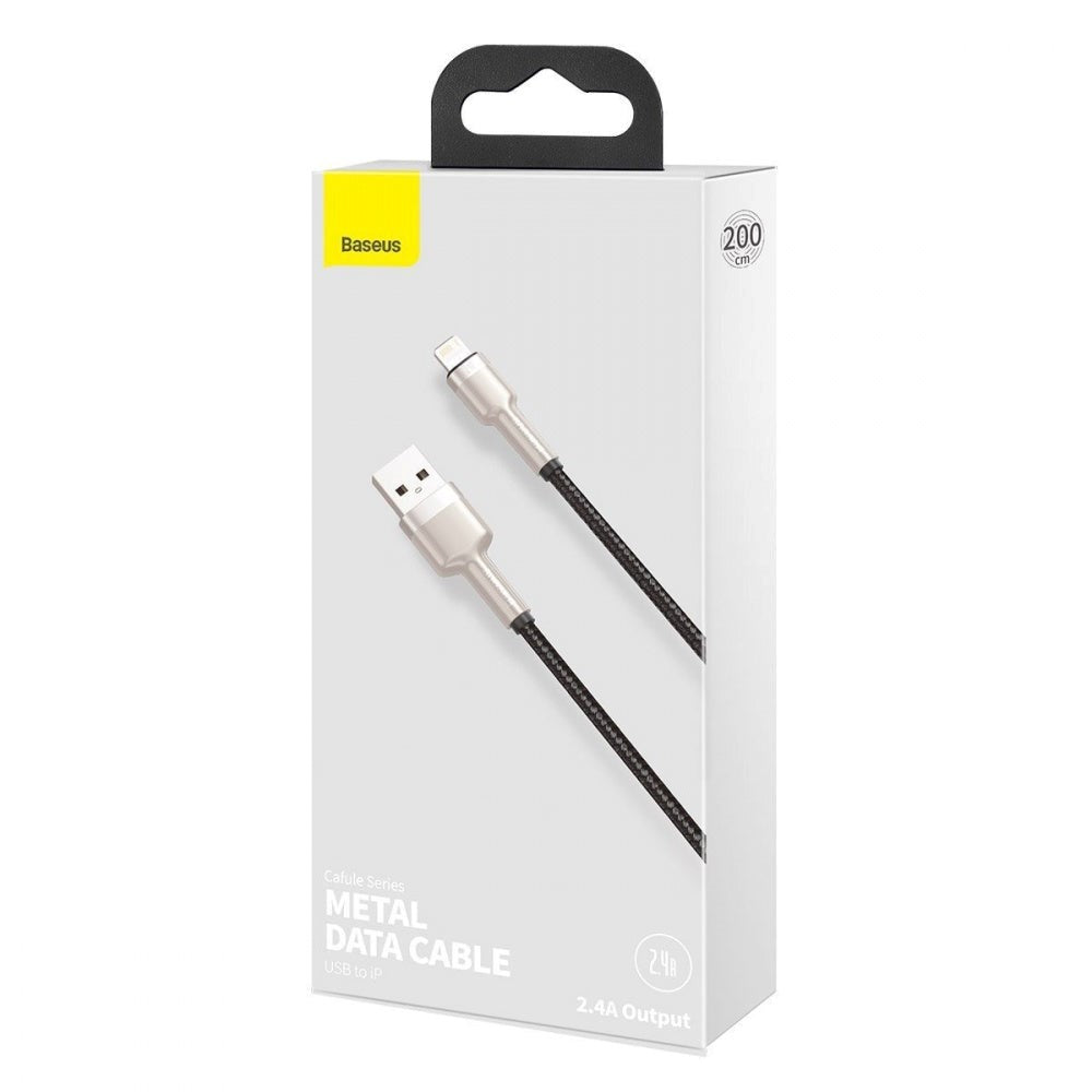 Baseus Cafule USB-A til Lightning Kabel 2m - Flettet Nylon - Sort / Sølv