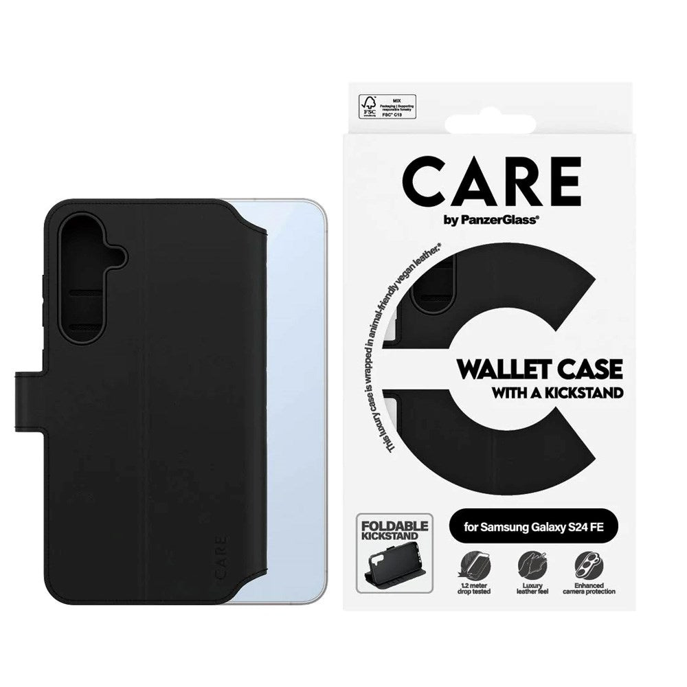 CARE by PanzerGlass Samsung Galaxy S24 FE Feature Wallet Case m. Ståfunktion og Kortholder - Sort