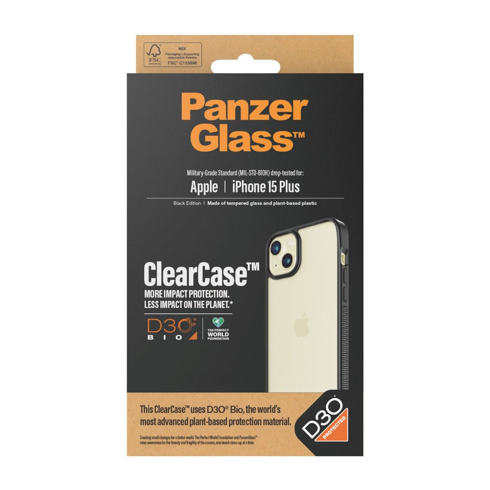 PanzerGlass iPhone 15 Plus Bagside Cover D3O Bio ClearCase - Sort Kant