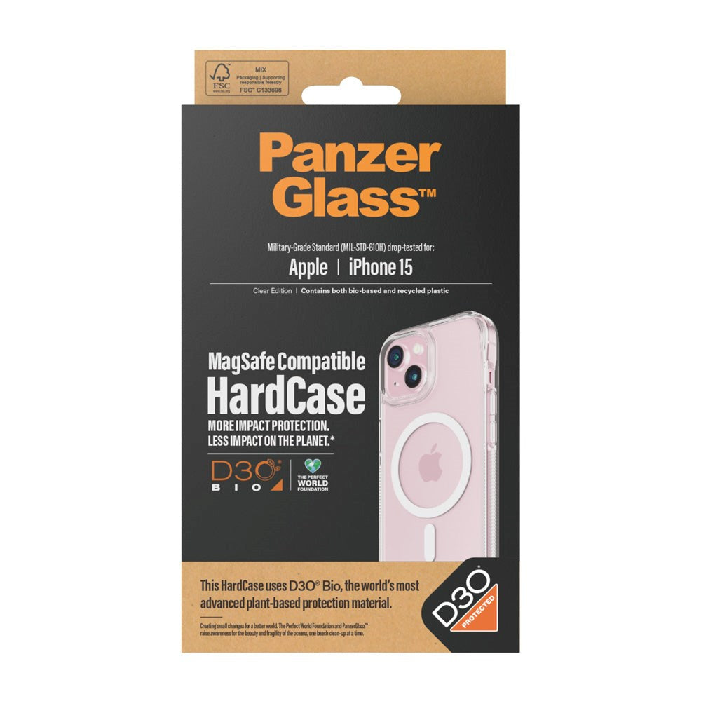 PanzerGlass iPhone 15 Bagside Cover D3O® Bio HardCase - MagSafe Kompatibel - Gennemsigtig