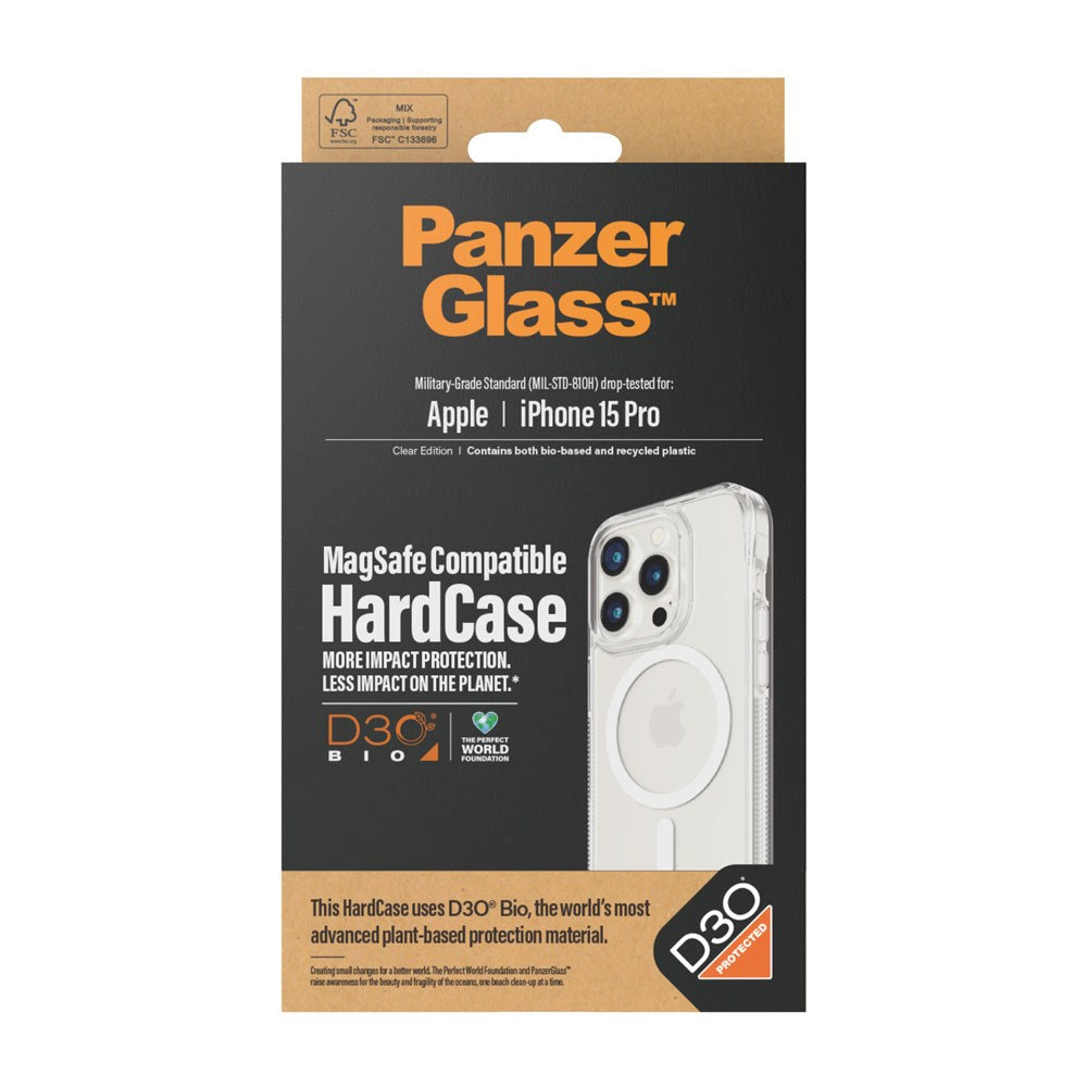 PanzerGlass iPhone 15 Pro Bagside Cover D3O® Bio HardCase - MagSafe Kompatibel - Gennemsigtig