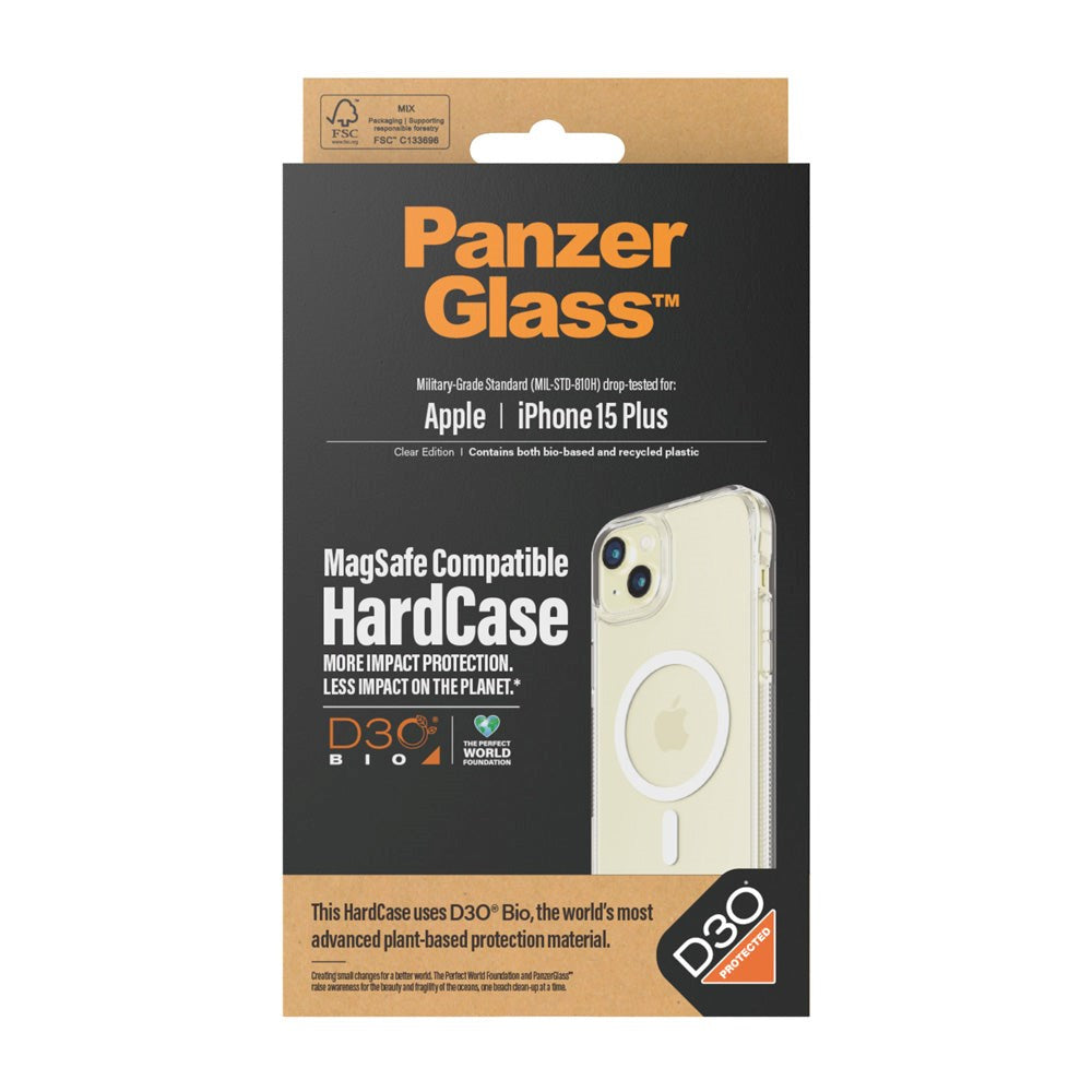 PanzerGlass iPhone 15 Plus Bagside Cover D3O® Bio HardCase  - MagSafe Kompatibel - Gennemsigtig