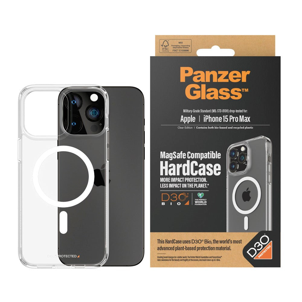 PanzerGlass iPhone 15 Pro Max Bagside Cover D3O® Bio HardCase - MagSafe Kompatibel - Gennemsigtig