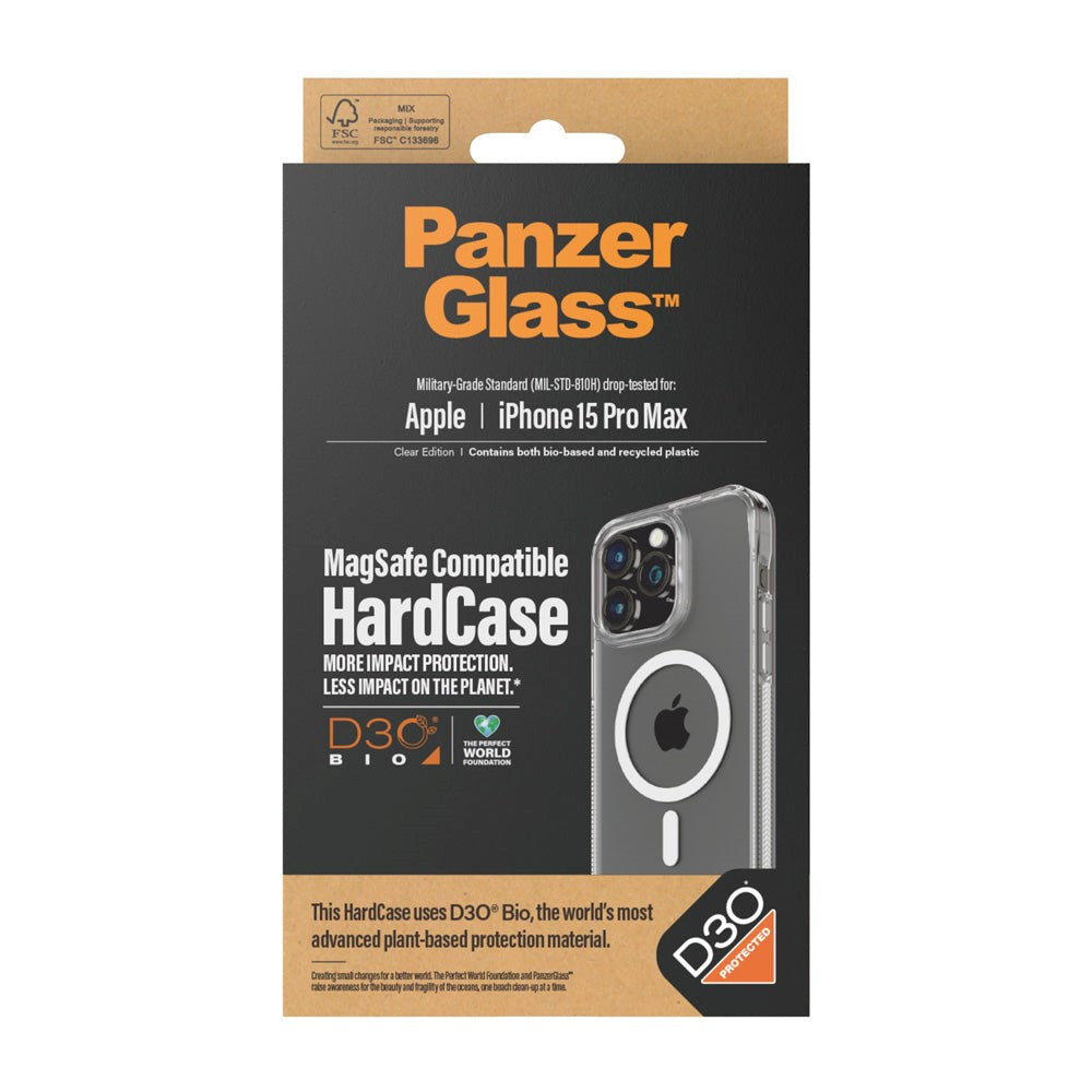 PanzerGlass iPhone 15 Pro Max Bagside Cover D3O® Bio HardCase - MagSafe Kompatibel - Gennemsigtig