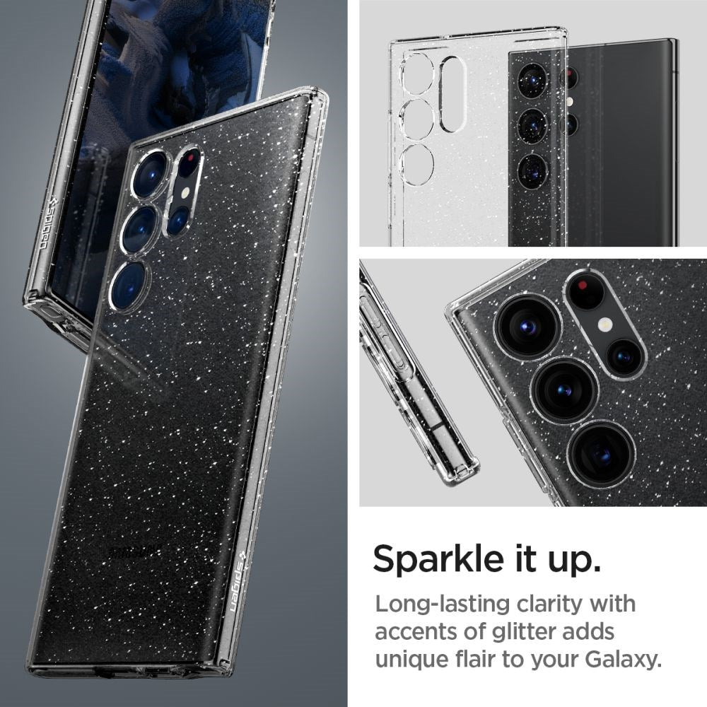 Samsung Galaxy S23 Ultra Spigen Liquid Crystal Glitter Bagside Cover - Gennemsigtig