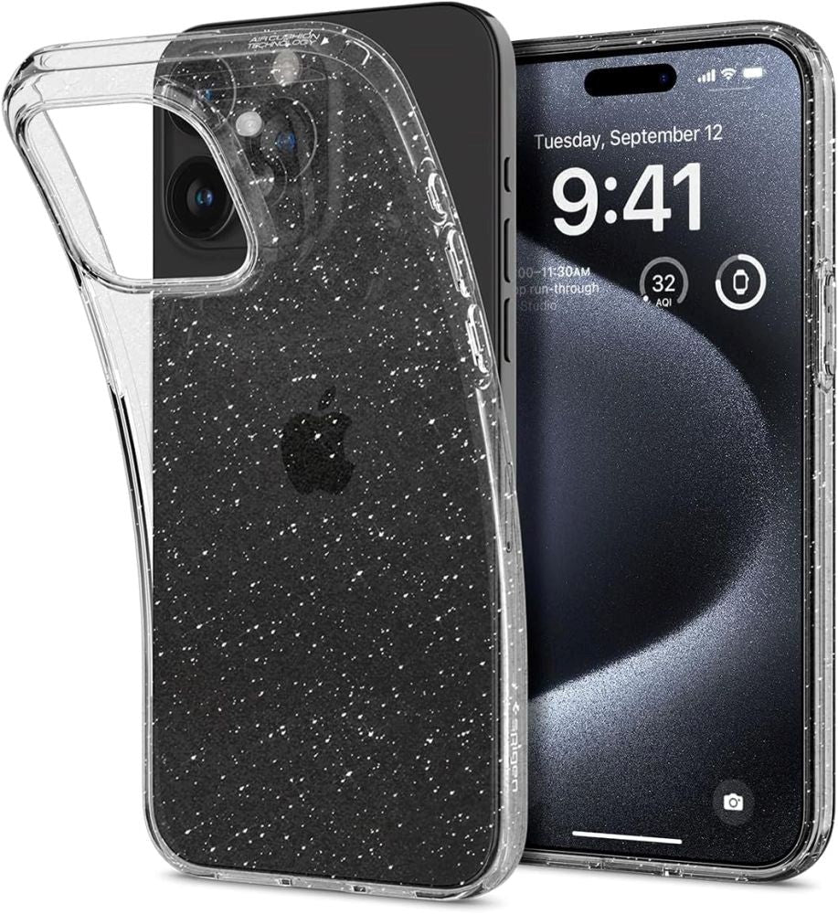 Spigen iPhone 15 Pro Liquid Crystal Glitter Bagside Cover - Gennemsigtig