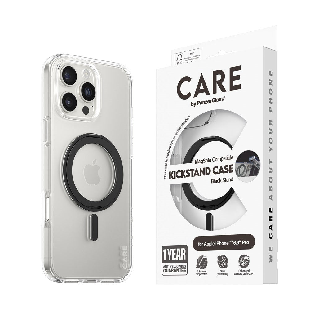 iPhone 16 Pro Max CARE by PanzerGlass Feature Kickstand Case - MagSafe Kompatibel - Transparent / Black