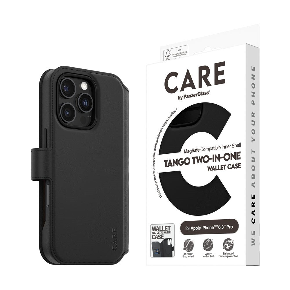 iPhone 16 Pro CARE by PanzerGlass Feature Tango 2-in-1 m. Pung Mobil Cover - Sort