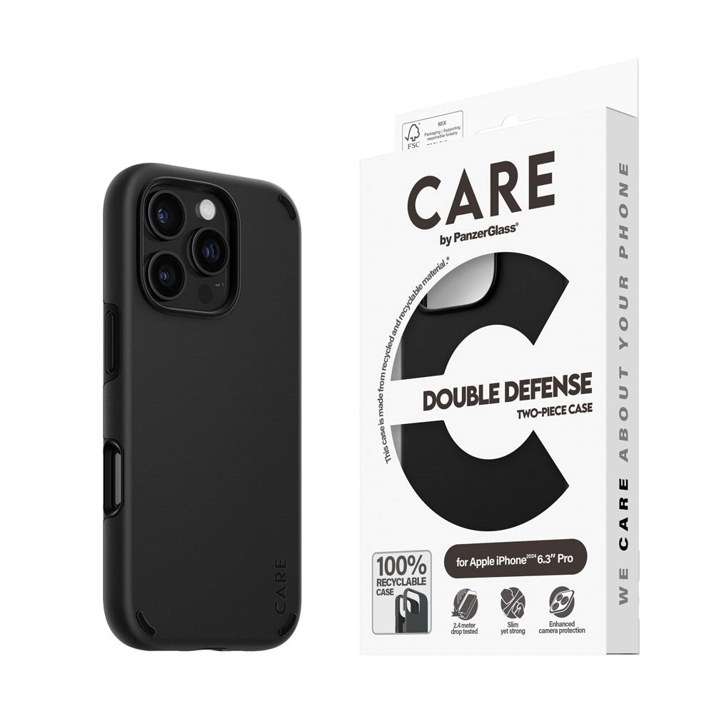 iPhone 16 Pro CARE by PanzerGlass Feature Double Defence Mobil Cover - Sort